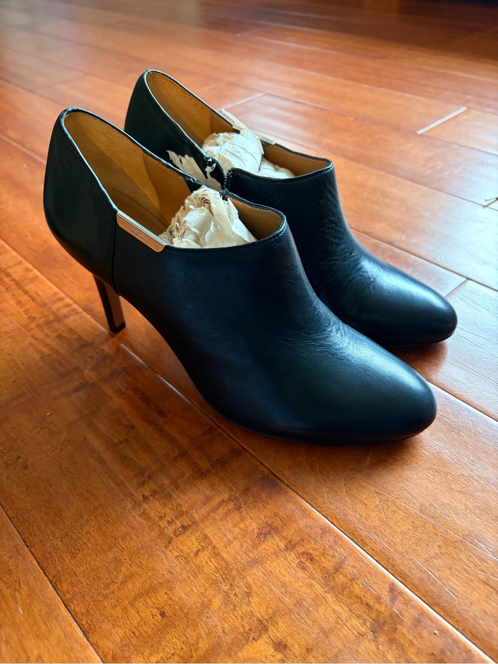 Coach Black Leather Ankle Booties with Stiletto Heel - Picture 1 of 5